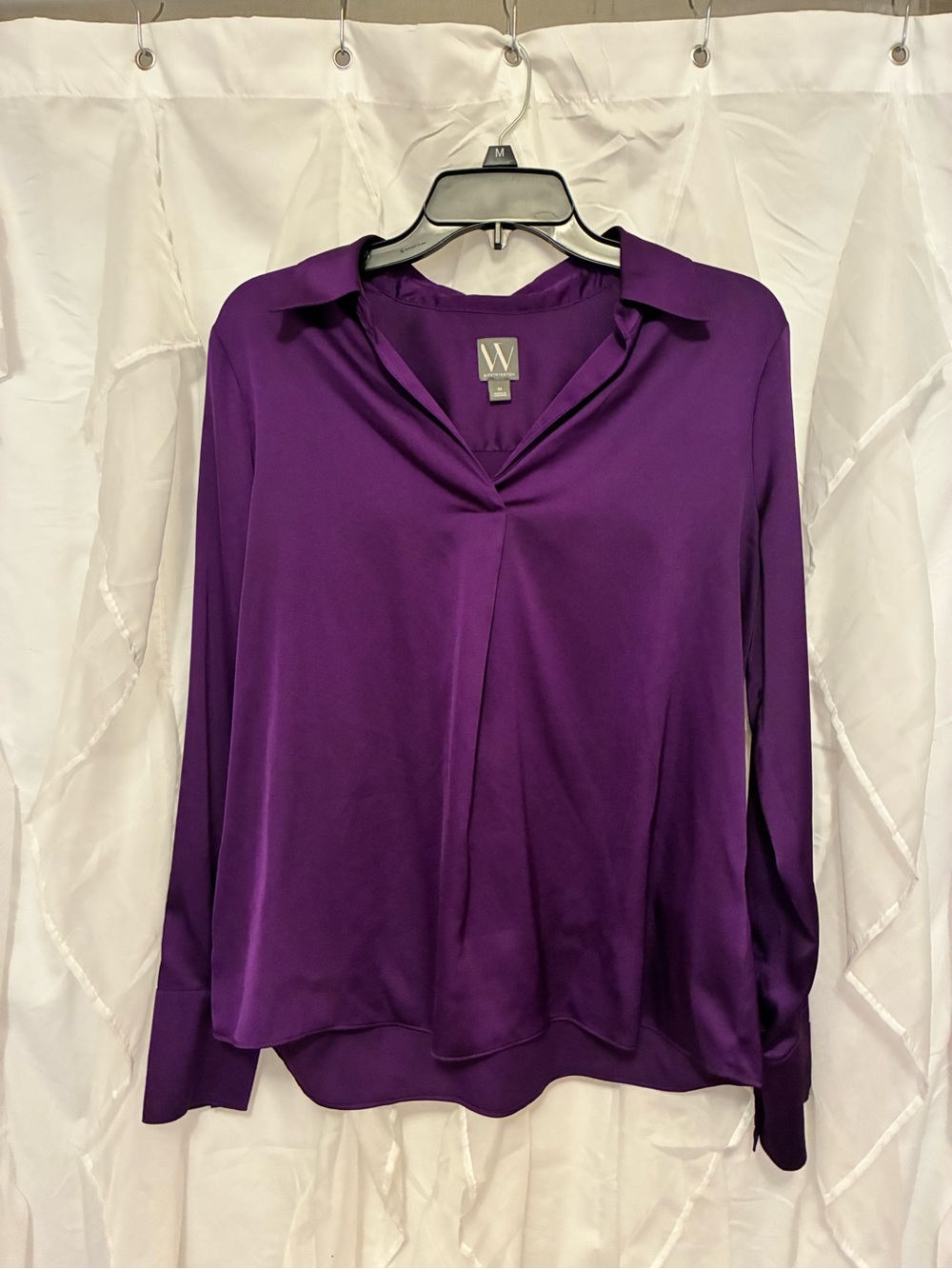 W by Worth Deep Purple Satin Button-Front Blouse